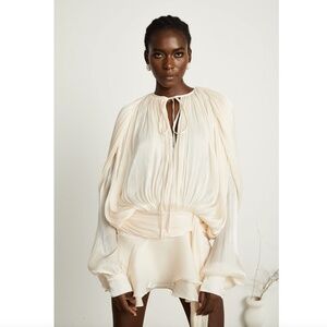 Miss Rosier EUGÉNIE FULLY-PLEATED RUFFLED MINI DRESS IN NEUTRALS